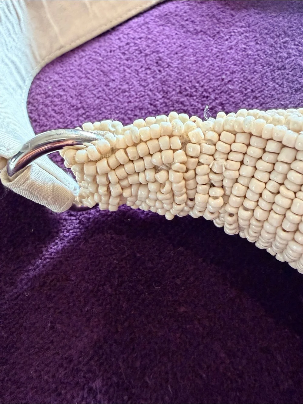 Handmade Beaded Floral Shoulder Bag — Cream